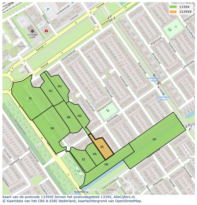 Afbeelding van het postcodegebied 1339 XE op de kaart.