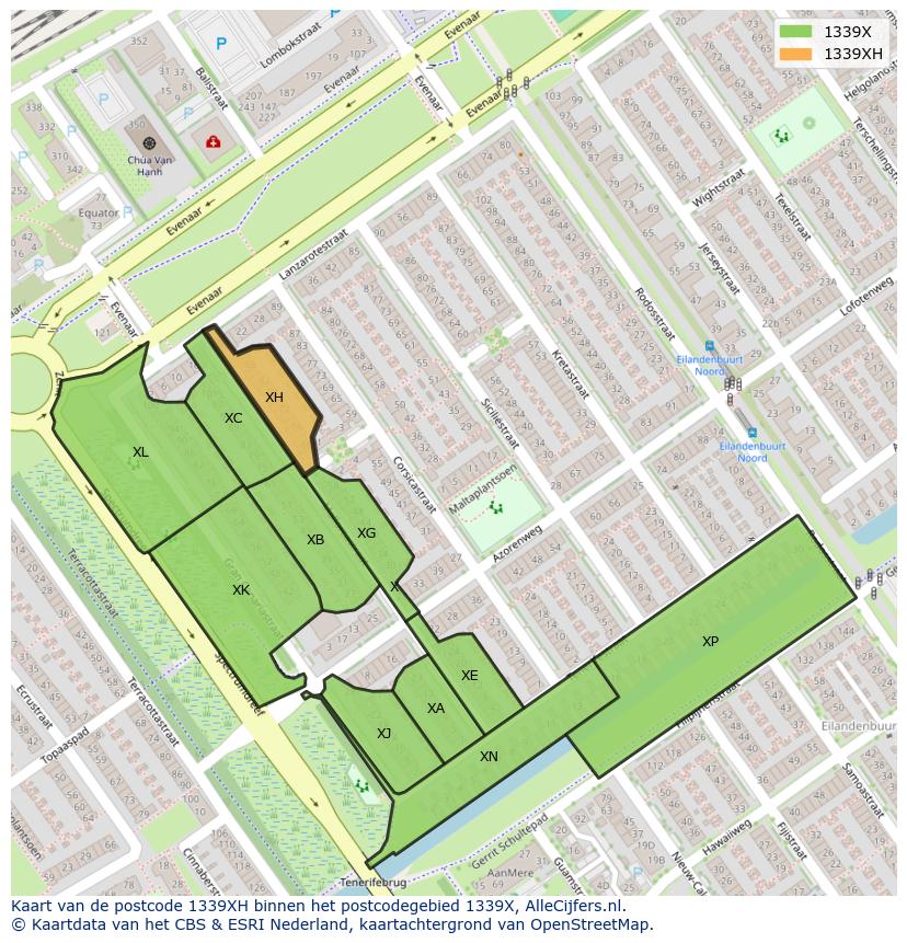 Afbeelding van het postcodegebied 1339 XH op de kaart.