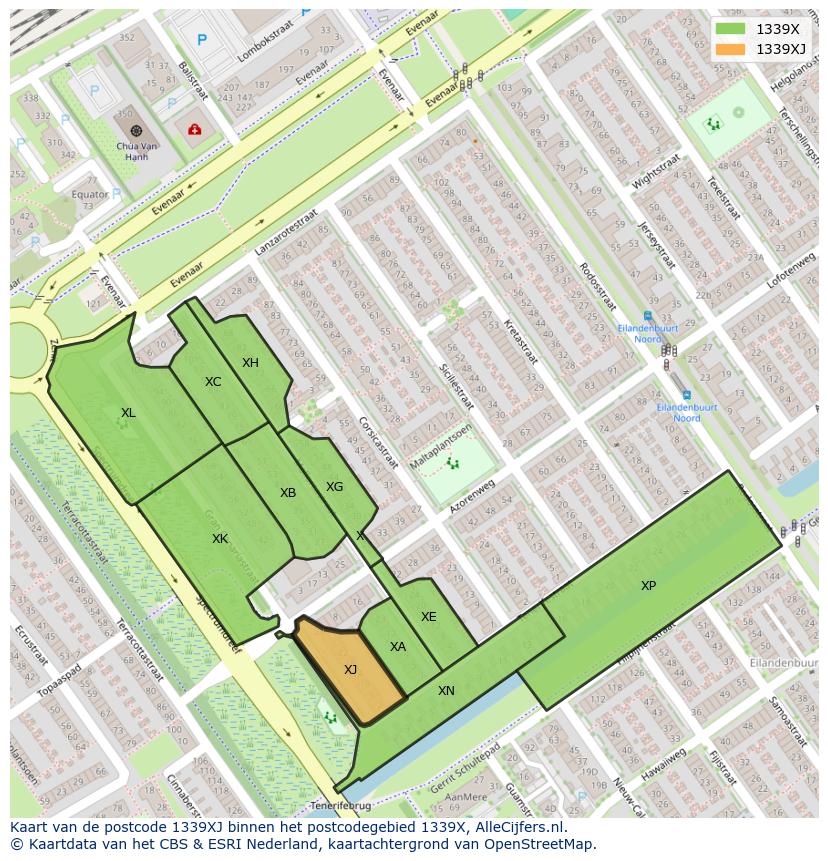 Afbeelding van het postcodegebied 1339 XJ op de kaart.