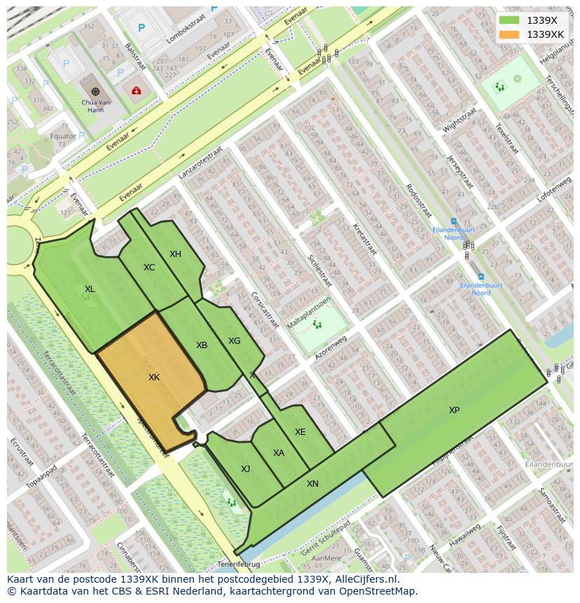 Afbeelding van het postcodegebied 1339 XK op de kaart.