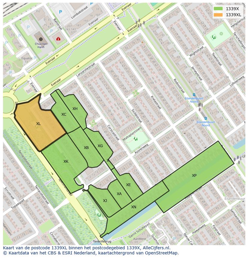 Afbeelding van het postcodegebied 1339 XL op de kaart.