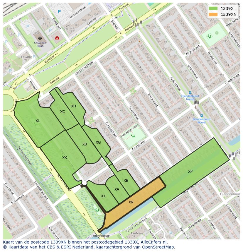 Afbeelding van het postcodegebied 1339 XN op de kaart.
