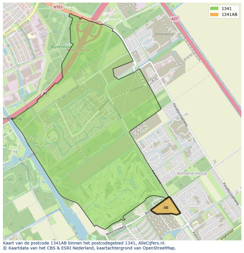 Afbeelding van het postcodegebied 1341 AB op de kaart.