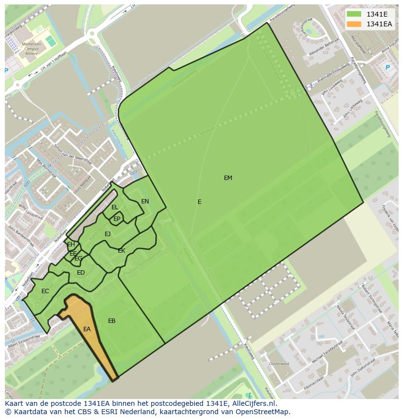 Afbeelding van het postcodegebied 1341 EA op de kaart.