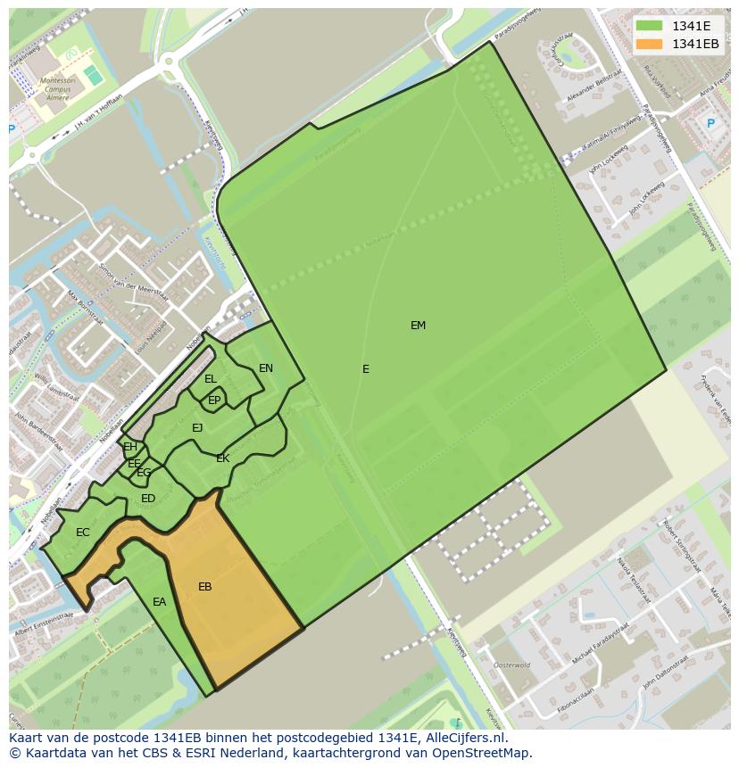 Afbeelding van het postcodegebied 1341 EB op de kaart.