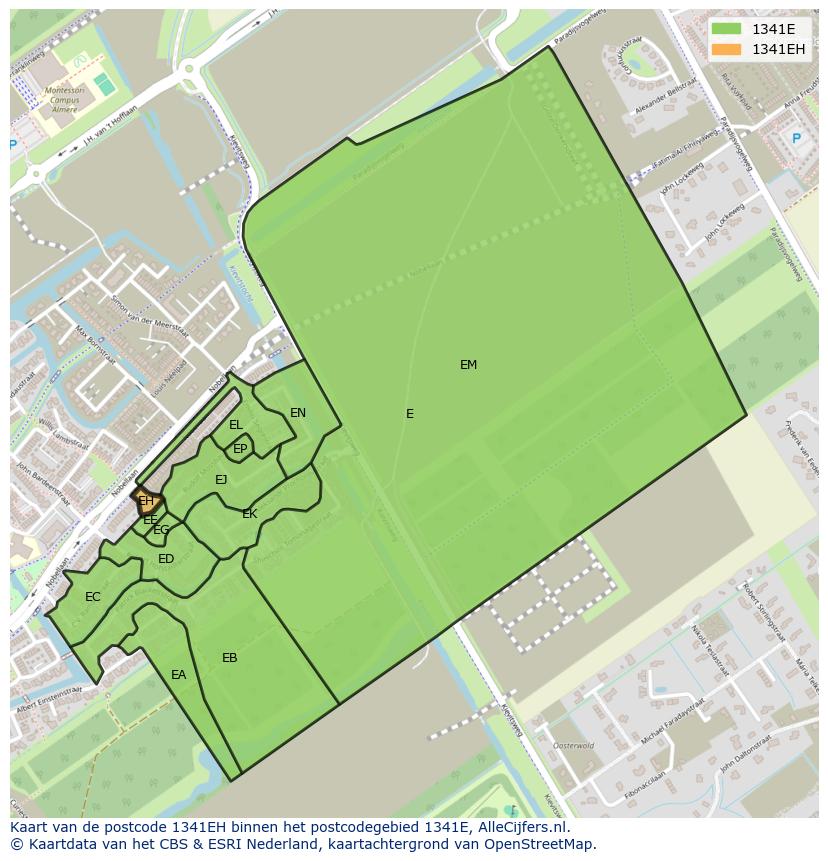 Afbeelding van het postcodegebied 1341 EH op de kaart.