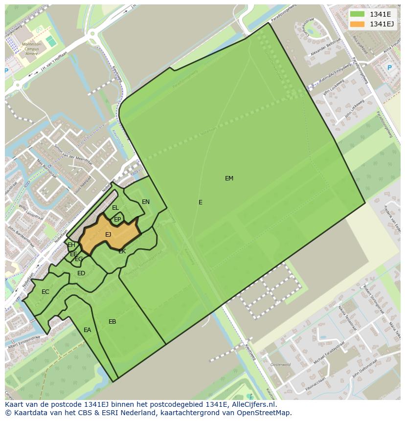 Afbeelding van het postcodegebied 1341 EJ op de kaart.