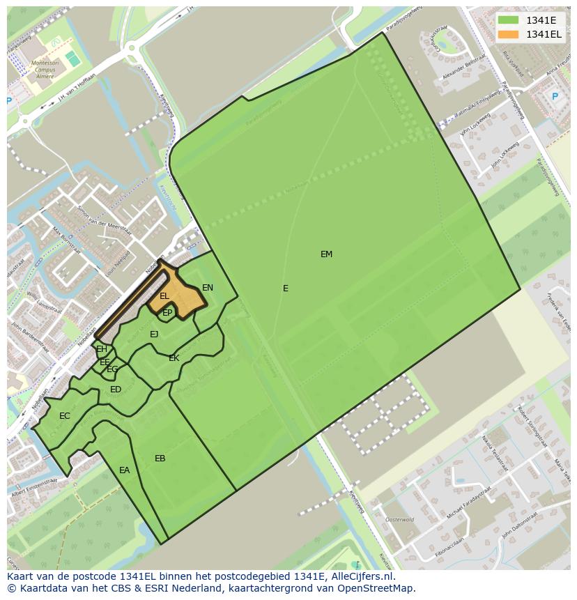Afbeelding van het postcodegebied 1341 EL op de kaart.