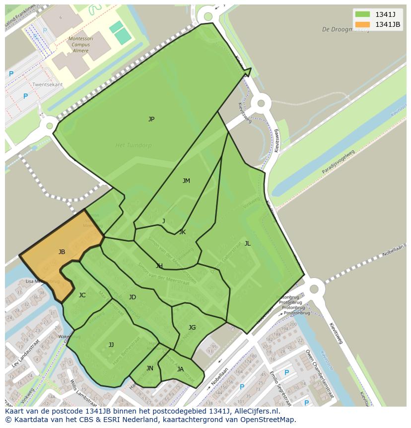 Afbeelding van het postcodegebied 1341 JB op de kaart.