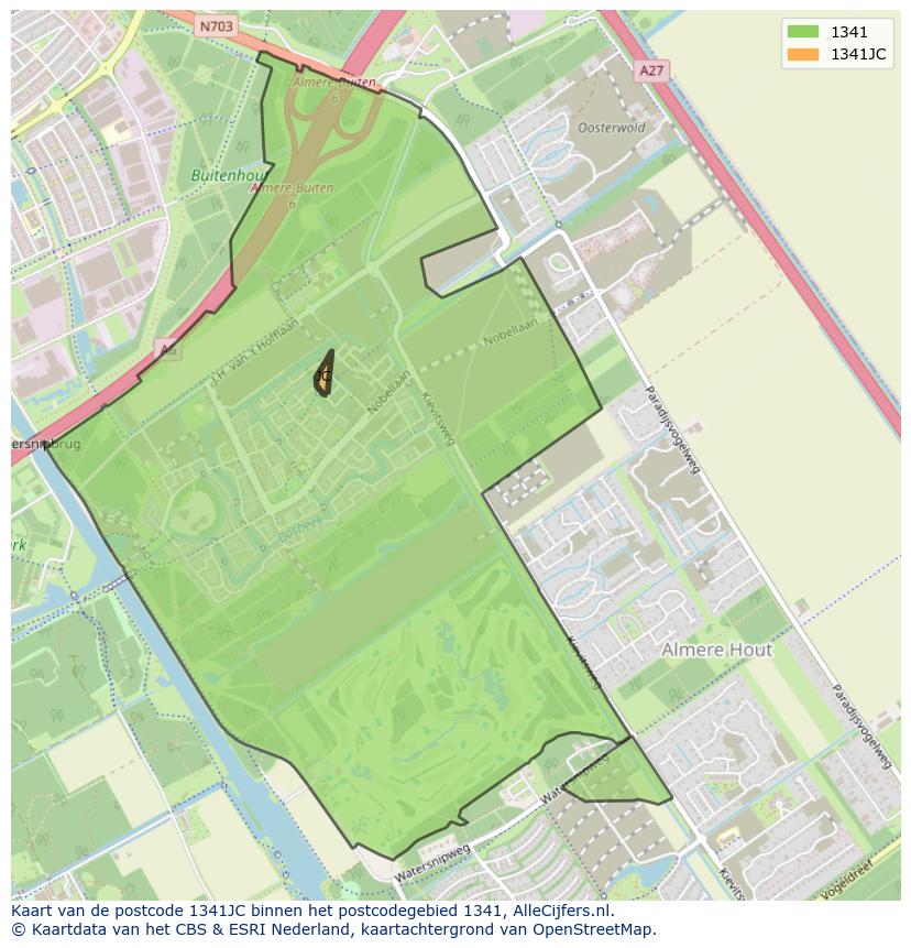 Afbeelding van het postcodegebied 1341 JC op de kaart.