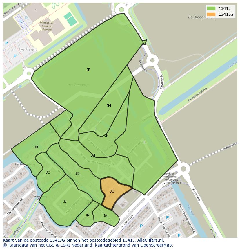 Afbeelding van het postcodegebied 1341 JG op de kaart.