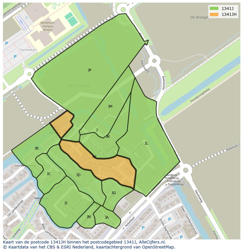 Afbeelding van het postcodegebied 1341 JH op de kaart.