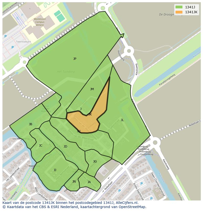Afbeelding van het postcodegebied 1341 JK op de kaart.