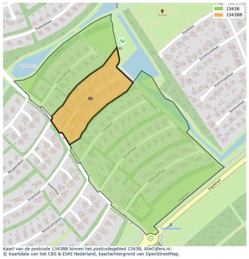 Afbeelding van het postcodegebied 1343 BB op de kaart.