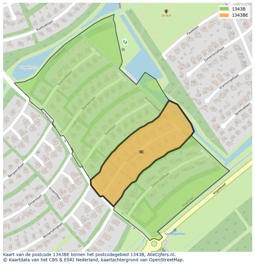Afbeelding van het postcodegebied 1343 BE op de kaart.