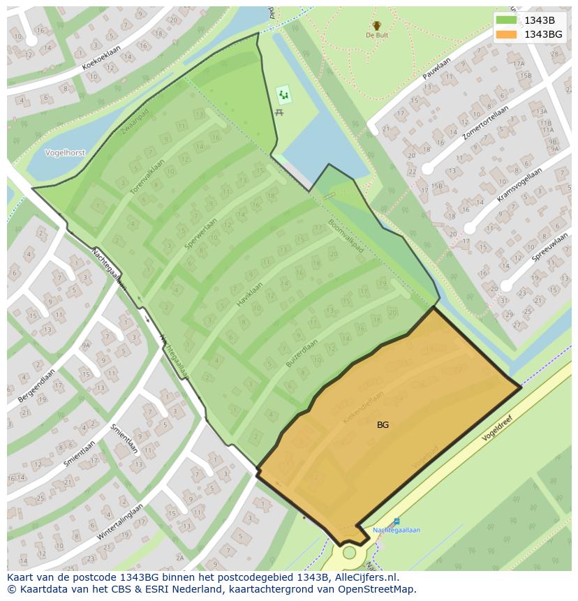 Afbeelding van het postcodegebied 1343 BG op de kaart.
