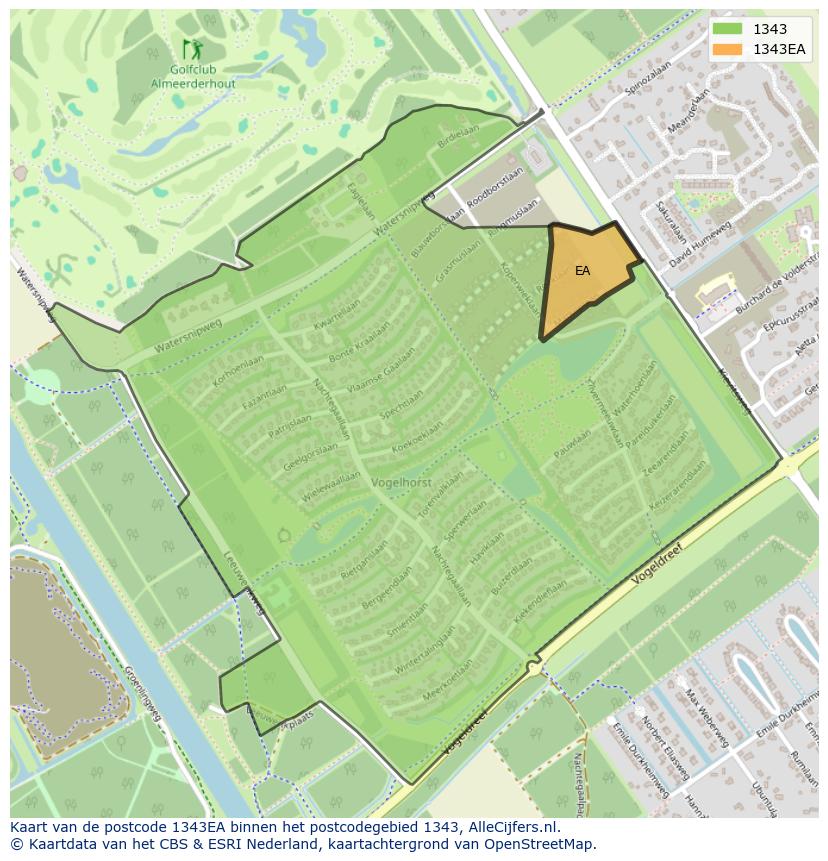 Afbeelding van het postcodegebied 1343 EA op de kaart.