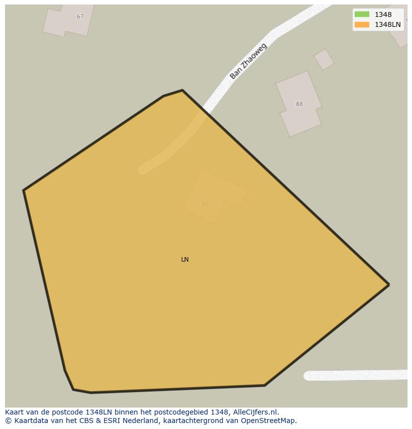Afbeelding van het postcodegebied 1348 LN op de kaart.