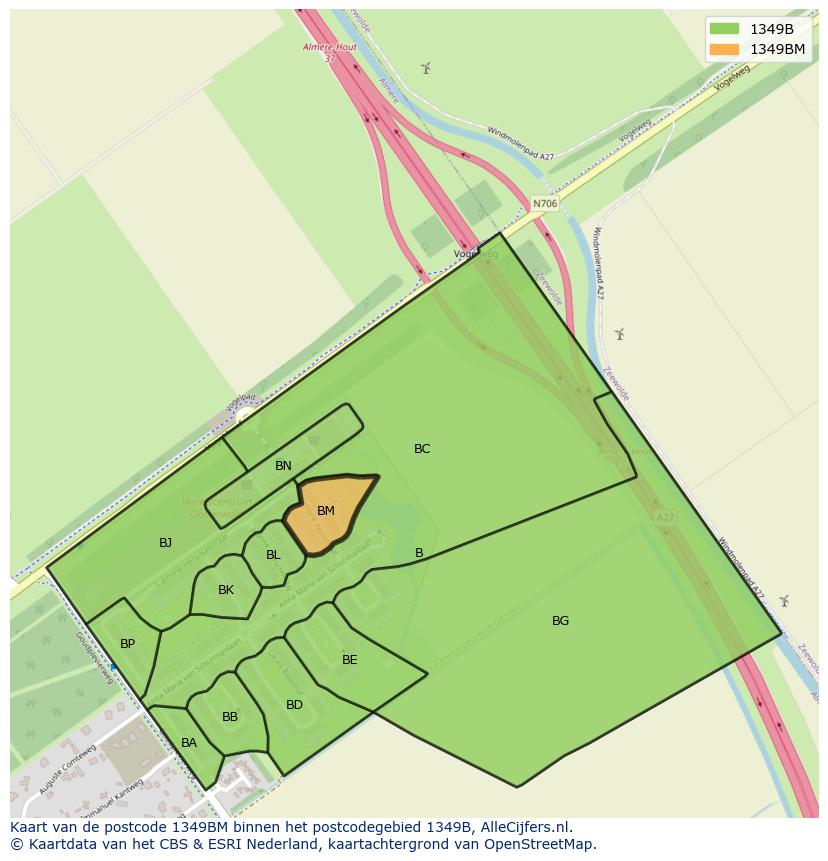 Afbeelding van het postcodegebied 1349 BM op de kaart.