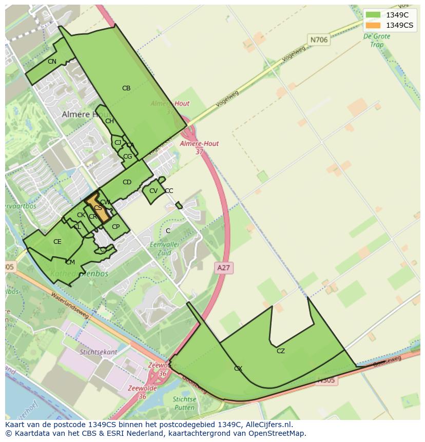 Afbeelding van het postcodegebied 1349 CS op de kaart.