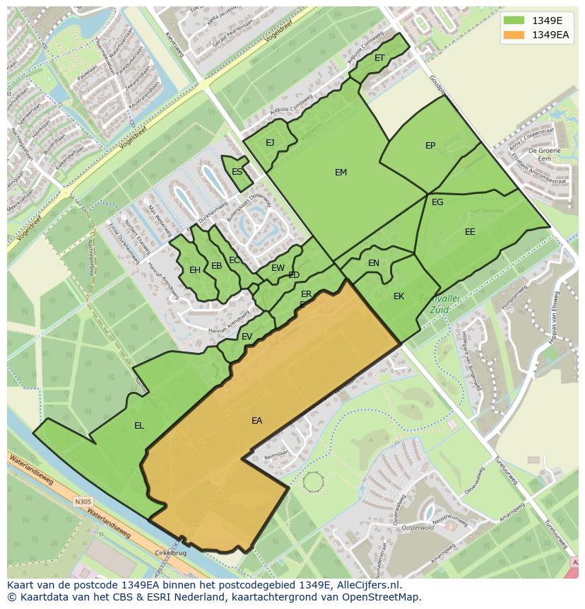 Afbeelding van het postcodegebied 1349 EA op de kaart.