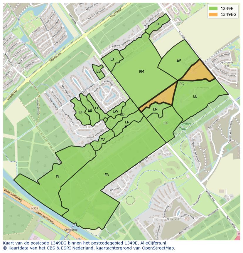 Afbeelding van het postcodegebied 1349 EG op de kaart.