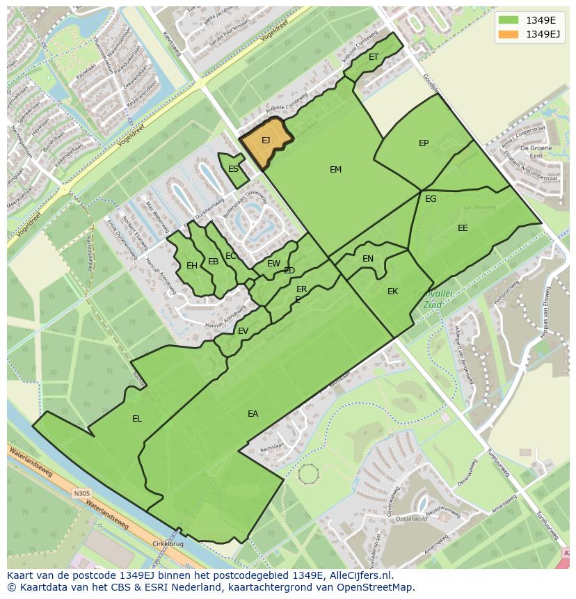 Afbeelding van het postcodegebied 1349 EJ op de kaart.