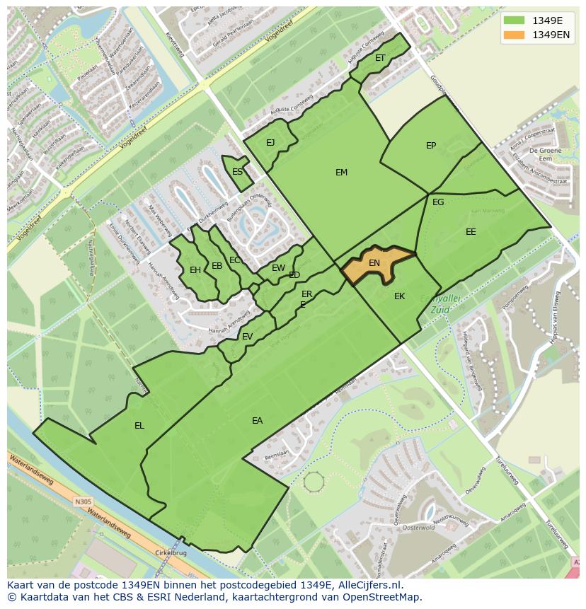 Afbeelding van het postcodegebied 1349 EN op de kaart.