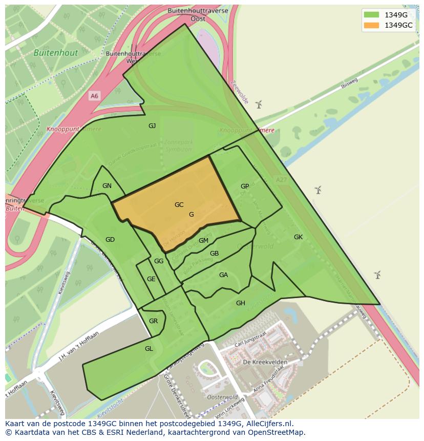 Afbeelding van het postcodegebied 1349 GC op de kaart.
