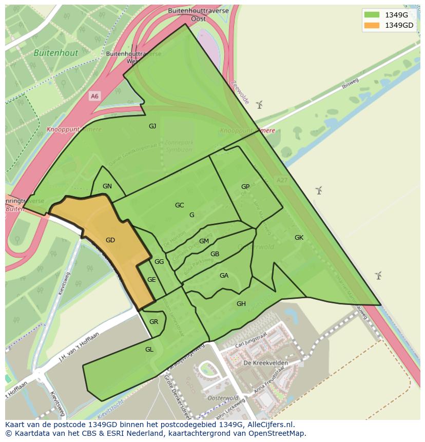 Afbeelding van het postcodegebied 1349 GD op de kaart.