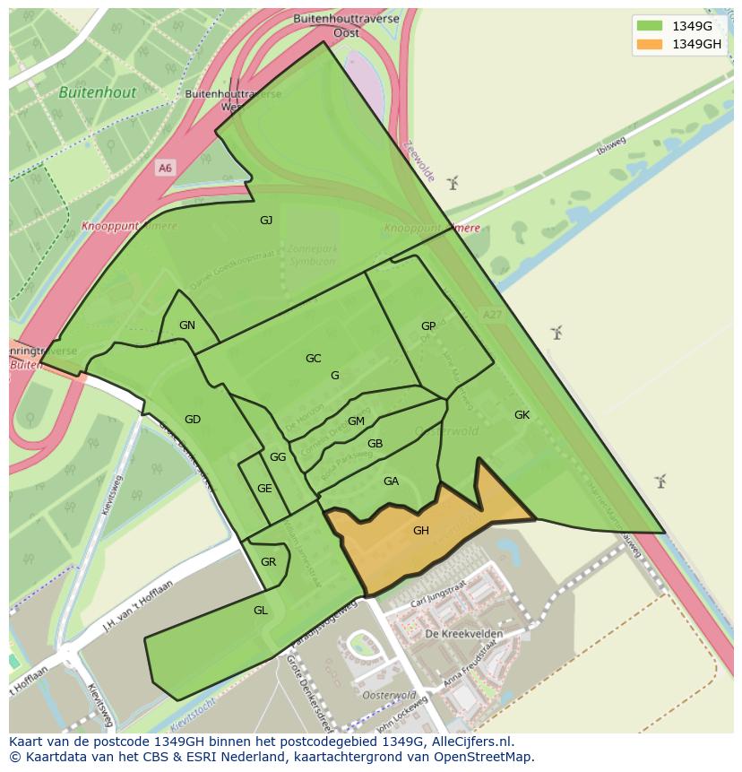 Afbeelding van het postcodegebied 1349 GH op de kaart.