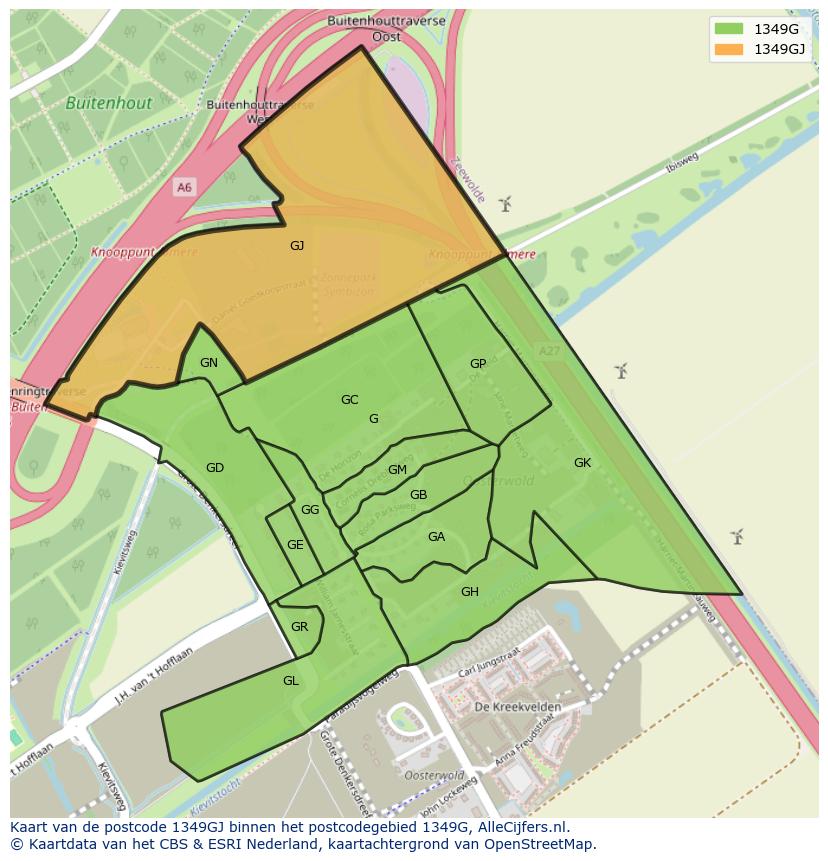 Afbeelding van het postcodegebied 1349 GJ op de kaart.