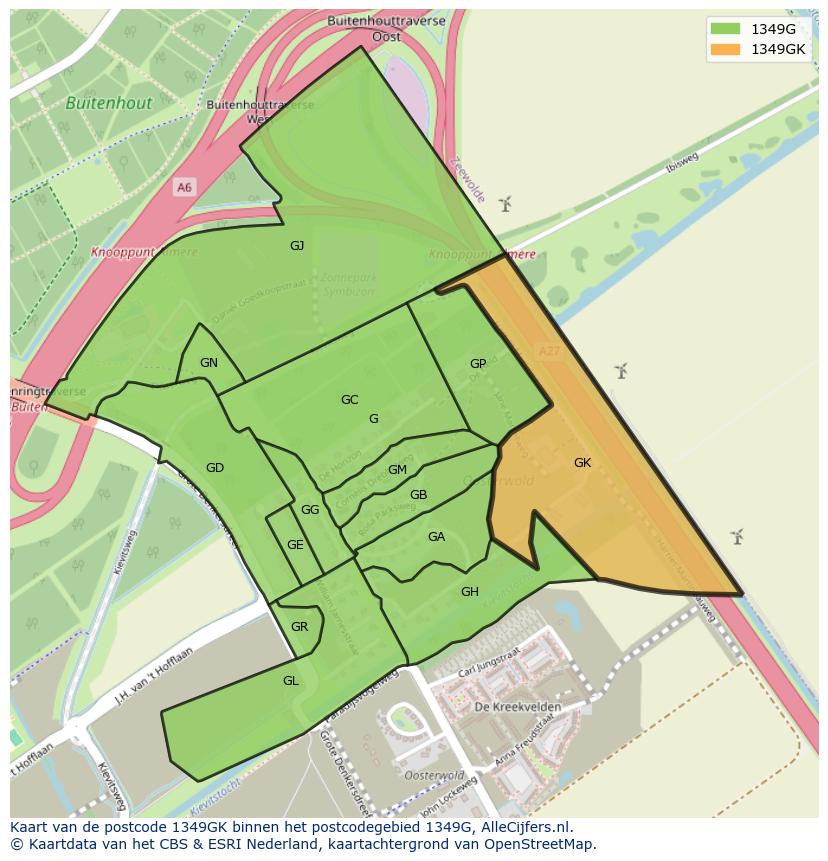 Afbeelding van het postcodegebied 1349 GK op de kaart.