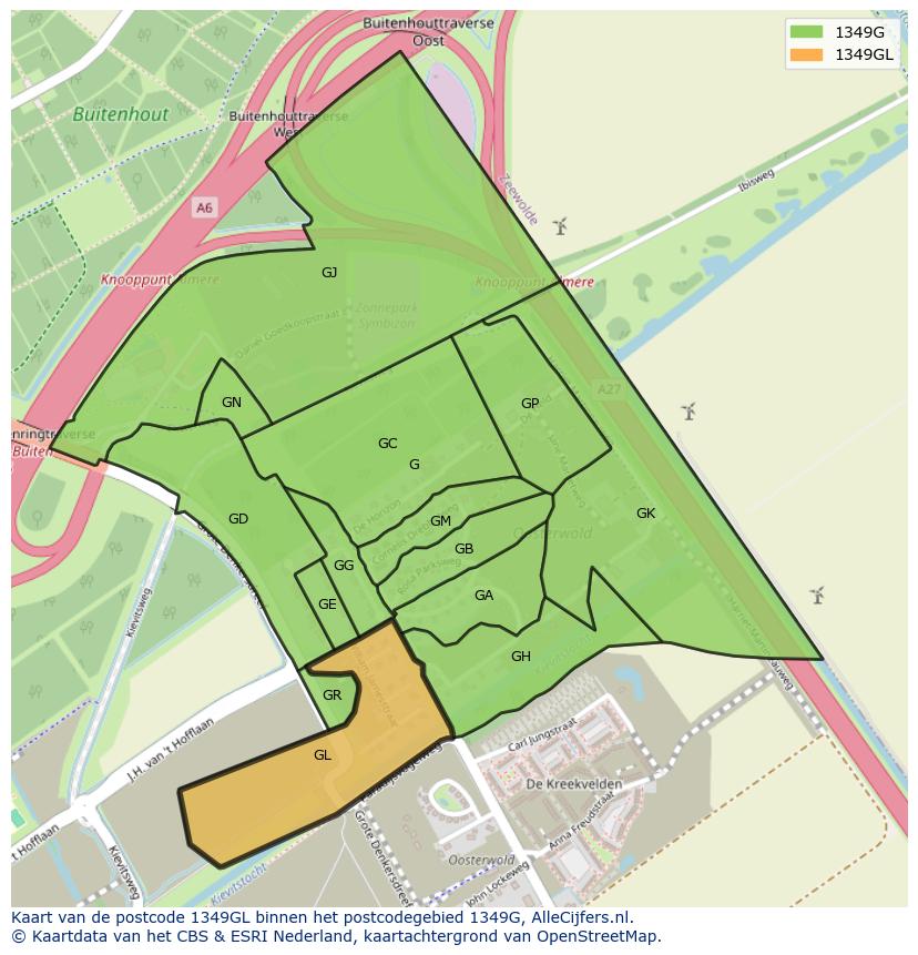 Afbeelding van het postcodegebied 1349 GL op de kaart.