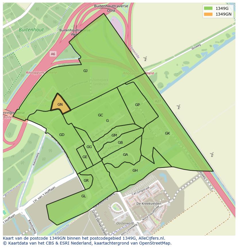 Afbeelding van het postcodegebied 1349 GN op de kaart.