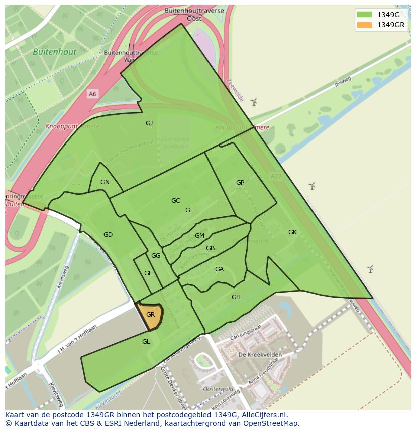 Afbeelding van het postcodegebied 1349 GR op de kaart.