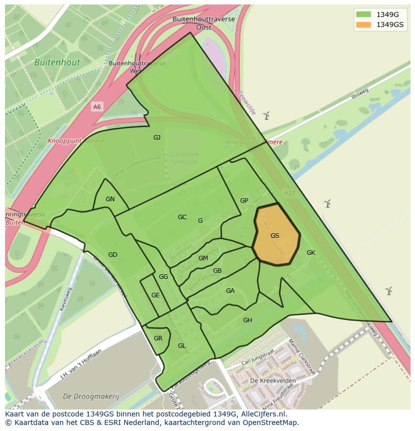 Afbeelding van het postcodegebied 1349 GS op de kaart.