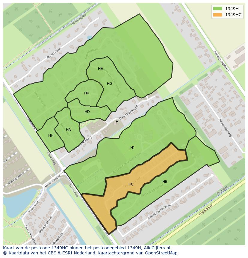 Afbeelding van het postcodegebied 1349 HC op de kaart.