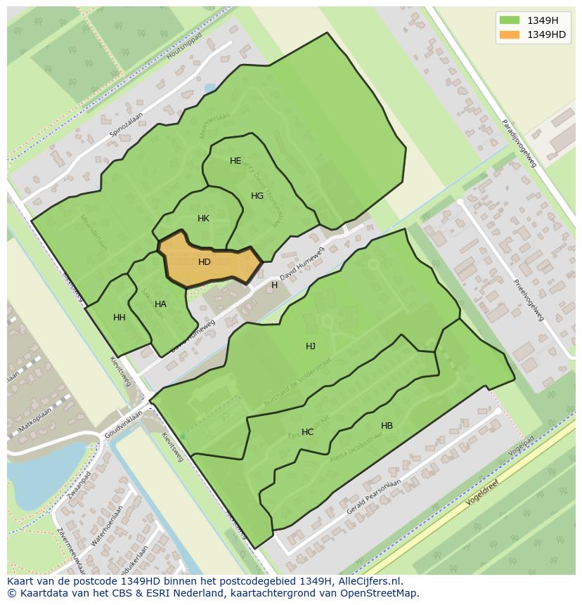 Afbeelding van het postcodegebied 1349 HD op de kaart.