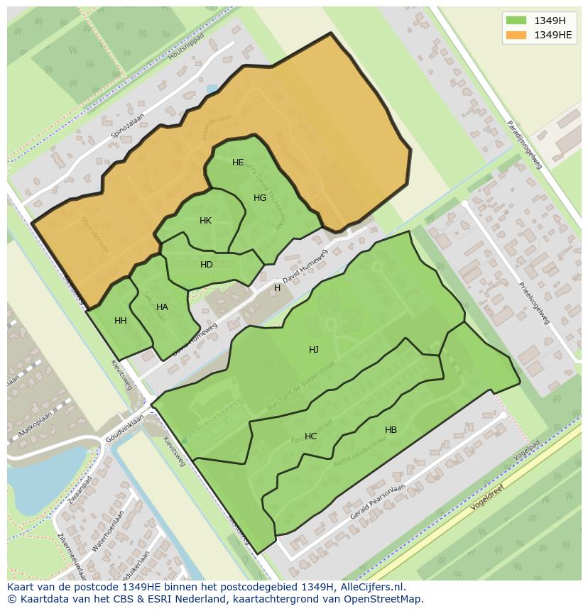 Afbeelding van het postcodegebied 1349 HE op de kaart.