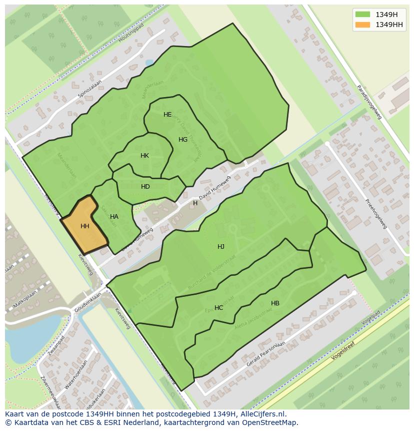 Afbeelding van het postcodegebied 1349 HH op de kaart.
