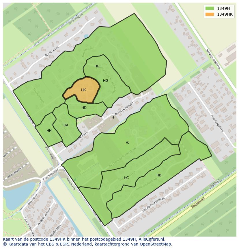 Afbeelding van het postcodegebied 1349 HK op de kaart.