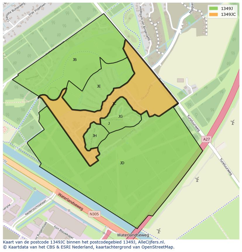 Afbeelding van het postcodegebied 1349 JC op de kaart.