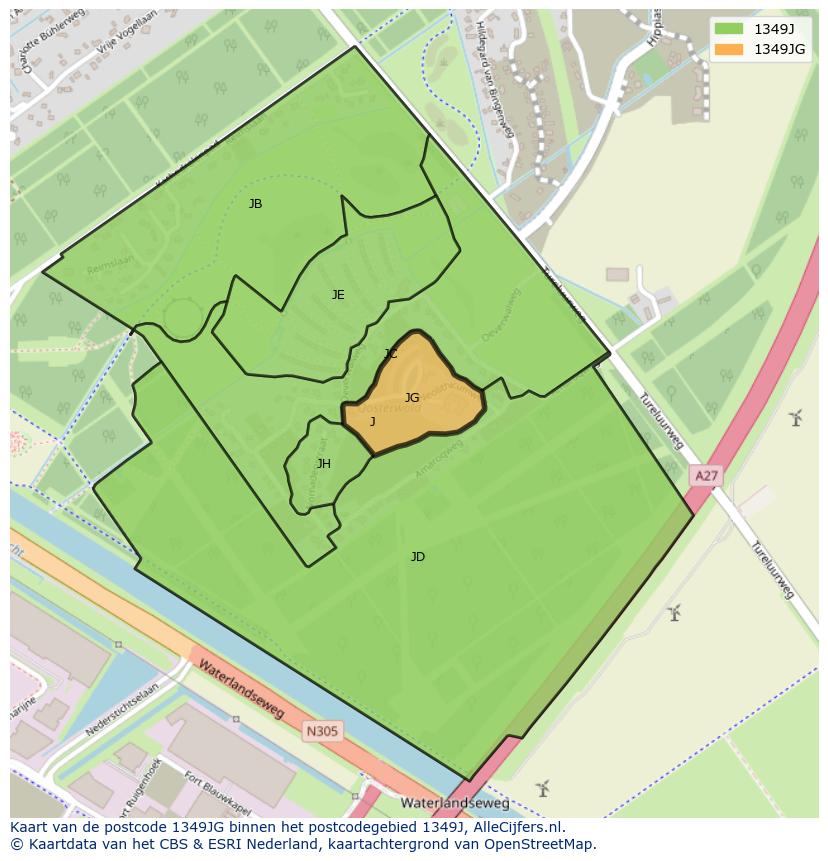 Afbeelding van het postcodegebied 1349 JG op de kaart.
