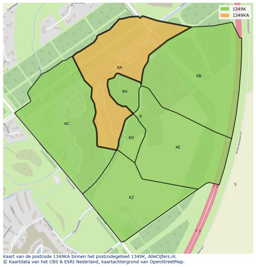 Afbeelding van het postcodegebied 1349 KA op de kaart.