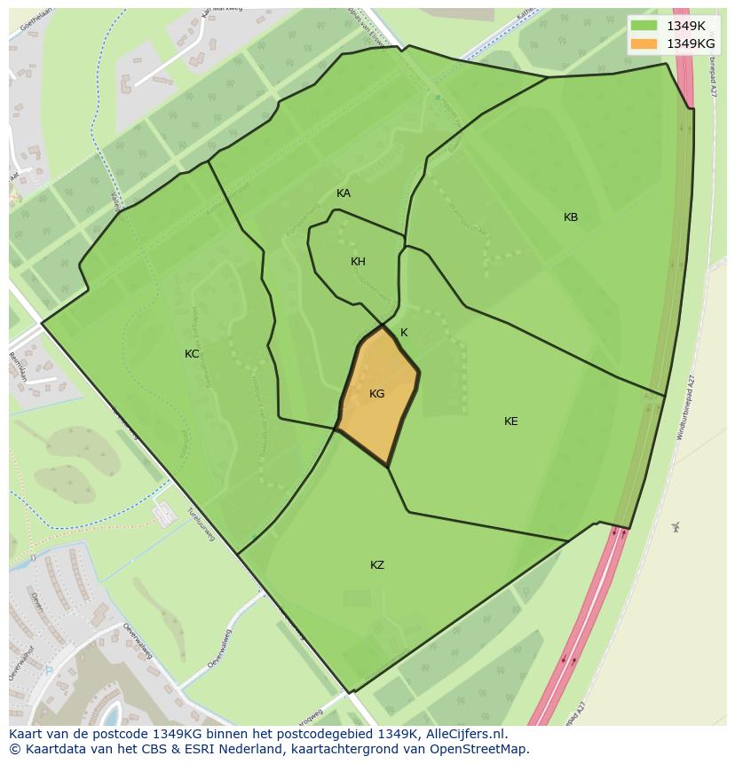 Afbeelding van het postcodegebied 1349 KG op de kaart.