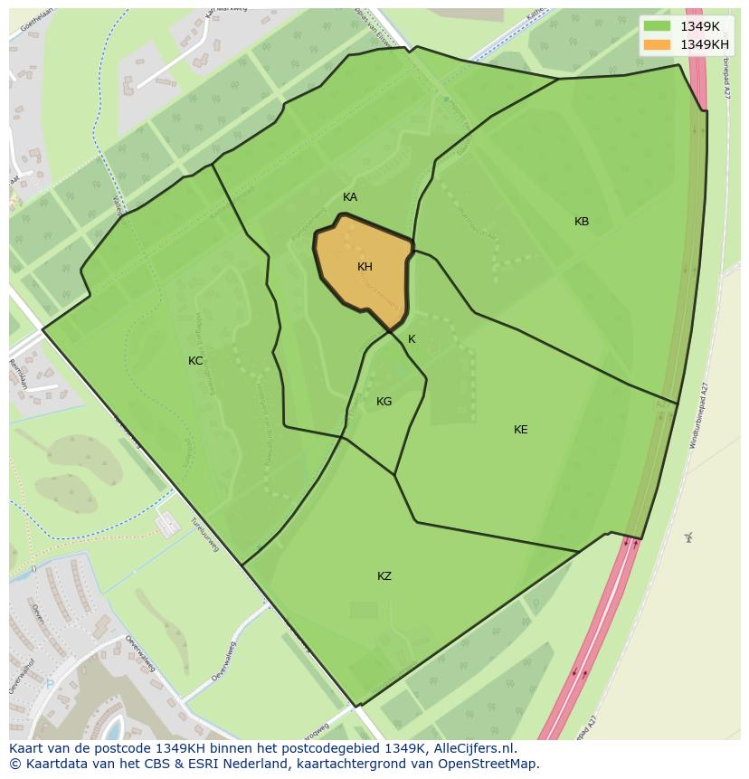 Afbeelding van het postcodegebied 1349 KH op de kaart.