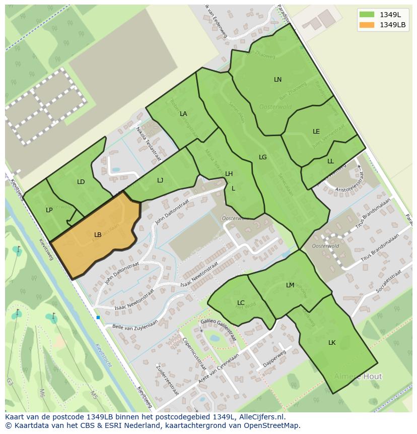 Afbeelding van het postcodegebied 1349 LB op de kaart.