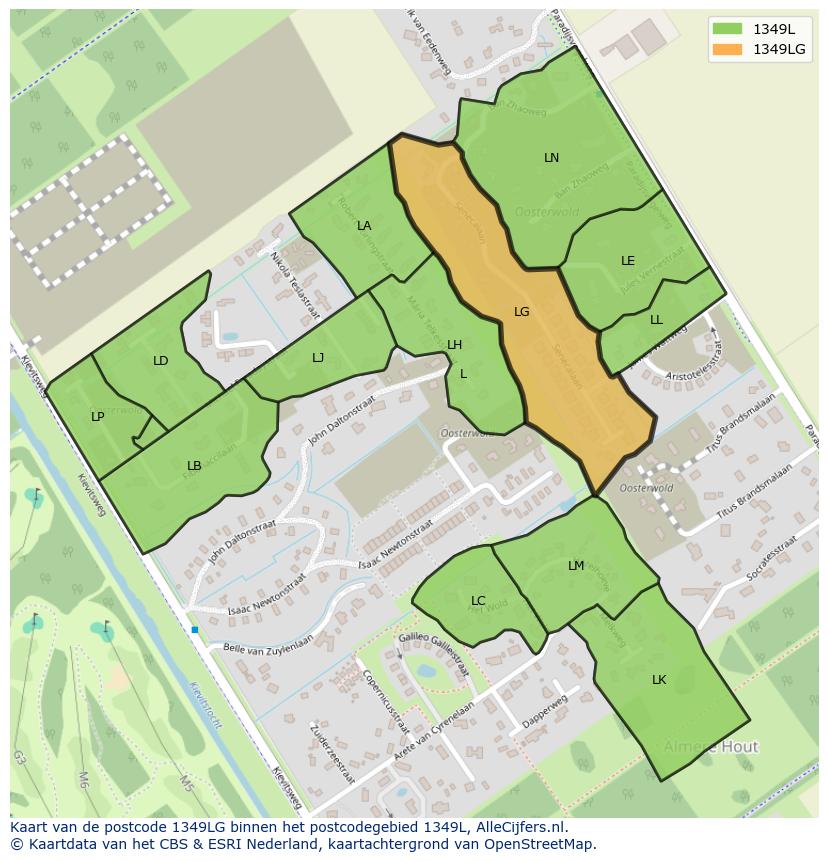 Afbeelding van het postcodegebied 1349 LG op de kaart.