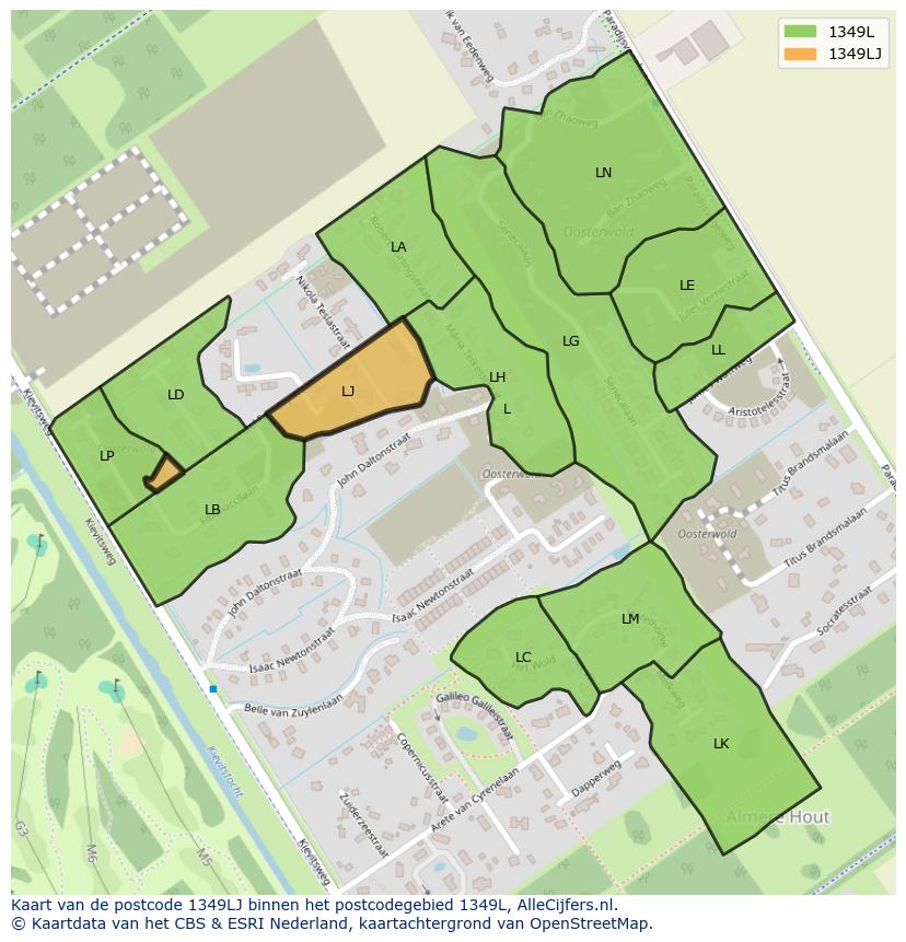 Afbeelding van het postcodegebied 1349 LJ op de kaart.